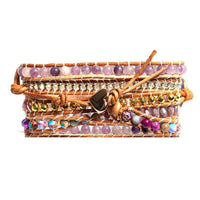 Bracelet Cuir Enroulé 5 Brins en Améthyste et Jaspe