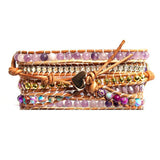 Bracelet Cuir Enroulé 5 Brins en Améthyste et Jaspe