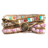 Bracelet Cuir Enroulé 3 Brins en forme de cœur en Japse et Améthyste