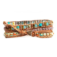Bracelet Cuir Enroulé 3 Brins en forme de cœur en Amazonite