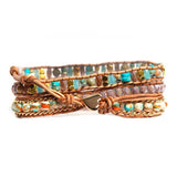 Bracelet Cuir Enroulé 3 Brins en forme de cœur en Amazonite