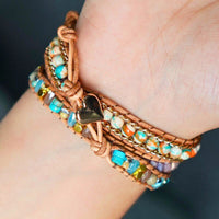 Bracelet Cuir Enroulé 3 Brins en forme de cœur en Amazonite