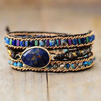 Bracelet Cuir Enroulé 3 Brins en Sodalite et Jaspe