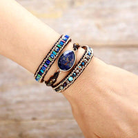 Bracelet Cuir Enroulé 3 Brins en Sodalite et Jaspe