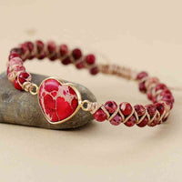 Bracelet Tressé en Jaspe Rouge