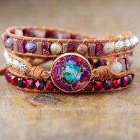 Bracelet Cuir Enroulé 3 Brins en Jaspe Imperial