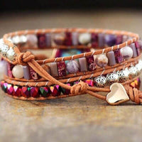 Bracelet Cuir Enroulé 3 Brins en Jaspe Imperial