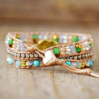 Bracelet Cuir Enroulé 3 Brins en Opale, Amazonite et Turquoise