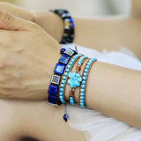 Bracelet Cuir Enroulé 3 Brins en Turquoise