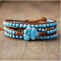 Bracelet Cuir Enroulé 3 Brins en Turquoise