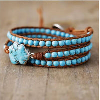 Bracelet Cuir Enroulé 3 Brins en Turquoise