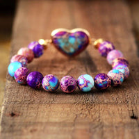 Bracelet Elastique en Jaspe Imperial Bleu, Violet