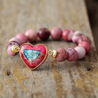 Bracelet Elastique en Jaspe Imperial et Rhodonite
