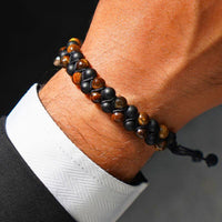 Bracelet Tressé Onyx Noir, Agate et Œil du Tigre