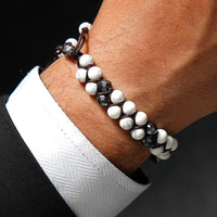 Bracelet Tressé en Howlite et Onyx