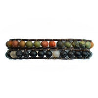 Bracelet Cuir Enroulé 2 Brins en Jaspe Matte