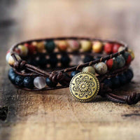 Bracelet Cuir Enroulé 2 Brins en Jaspe Matte
