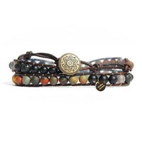 Bracelet Cuir Enroulé 2 Brins en Jaspe Matte
