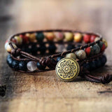 Bracelet Cuir Enroulé 2 Brins en Jaspe Matte