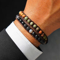 Bracelet Cuir Enroulé 2 Brins en Jaspe Matte