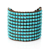 Bracelet Cuir Enroulé 9 Brins en Turquoise