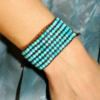 Bracelet Cuir Enroulé 9 Brins en Turquoise