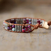 Bracelet Cuir Enroulé 1 Brin en Jaspe Rose