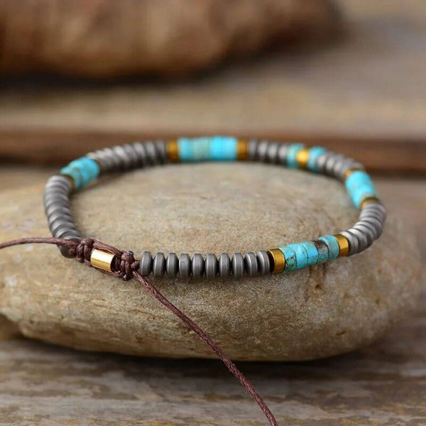 Bracelet Boho en Jaspe, Hématite, Turquoise