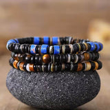 Bracelet Elastique en Œil de Tigre, Jaspe,  Lapis Lazuli