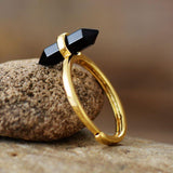 Bague Hexagonale en Améthyste, Quartz ou Onyx