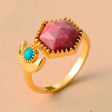 Bague Lune en Apatite, Rhodonite, Pierre de Lune, Malachite ou  Améthyste