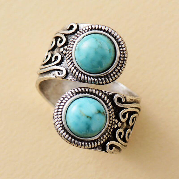 Bague Vintage Gris avec 2 pierres Turquoise, Améthyste, Labradorite ou Lapis Lazuli