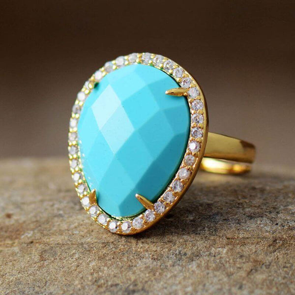 Bague plaquée or avec Turquoise en forme de larme