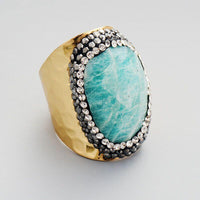 Bague plaquée or avec pierre Amazonite