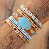 Bracelet Cuir Enroulé 5 Brins en Amazonite