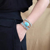 Bracelet Cuir Enroulé 5 Brins en Amazonite