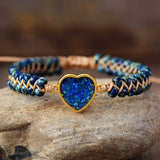 Bracelet Boho Cœur en Opale Rouge, Bleu