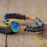 Bracelet Boho Cœur en Opale Rouge, Bleu