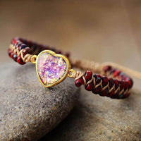 Bracelet Boho Cœur en Opale Rouge, Bleu
