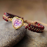 Bracelet Boho Cœur en Opale Rouge, Bleu
