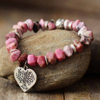 Bracelet Breloque Cœur Arbre de Vie en Rhodonite