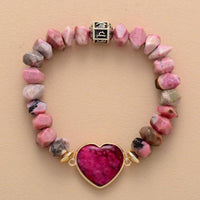 Bracelet Breloque Cœur Rouge en Rhodonite