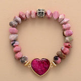 Bracelet Breloque Cœur Rouge en Rhodonite