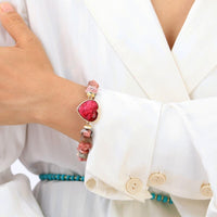 Bracelet Breloque Cœur Rouge en Rhodonite