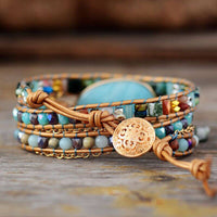 Bracelet Cuir Enroulé 3 Brins en Amazonite