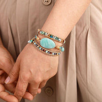 Bracelet Cuir Enroulé 3 Brins en Amazonite