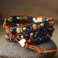 Bracelet Cuir Enroulé 3 Brins en forme de cœur en Apatite
