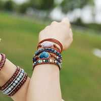 Bracelet Cuir Enroulé 3 Brins en forme de cœur en Apatite