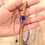 Bracelet Cuir Enroulé 5 Brins en Améthyste et Jaspe