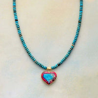 Collier Turquoise avec Cœur en Jaspe